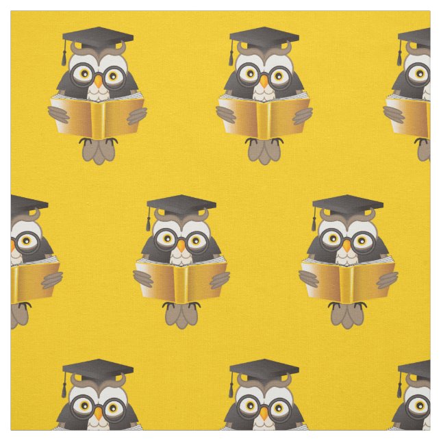 Cute Wise Owls with Glasses and Books Fabric (Swatch)