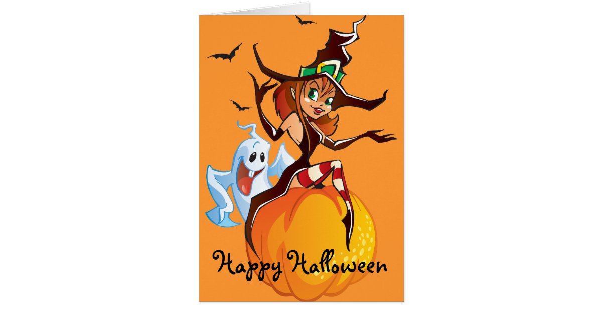 Cute Witch and Ghost Halloween Card | Zazzle