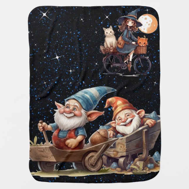 Cute Witch And Happy Gnome | Baby Blanket (Front)