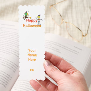 Cute Witch and Skeleton Halloween Fun Bookmarks