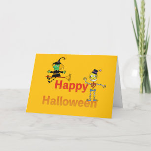 Cute Witch and Skeleton Halloween Fun Card