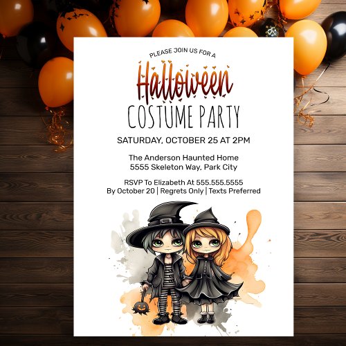 Cute Witch and Warlock Halloween Costume Party  Invitation