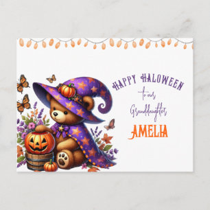 Cute Witch Bear Granddaughter Halloween Holiday Postcard