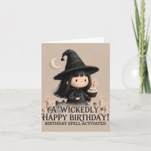 Cute Witch Birthday Greeting Design with Cupcake Holiday Card