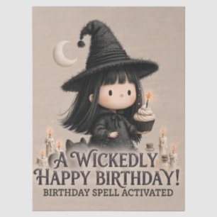 Cute Witch Birthday Greeting Design with Cupcake Tissue Paper