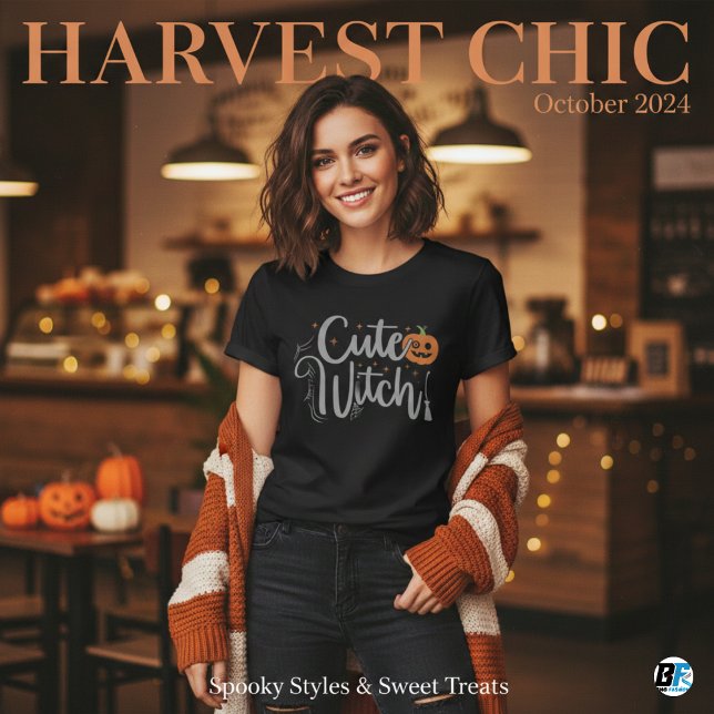 Cute Witch Black and White Womens Halloween  T-Shirt (Creator Uploaded)