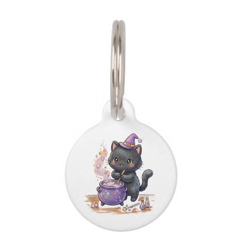 Cute Witch Black Cat Brewing Magic Potion Hallowee Pet ID Tag