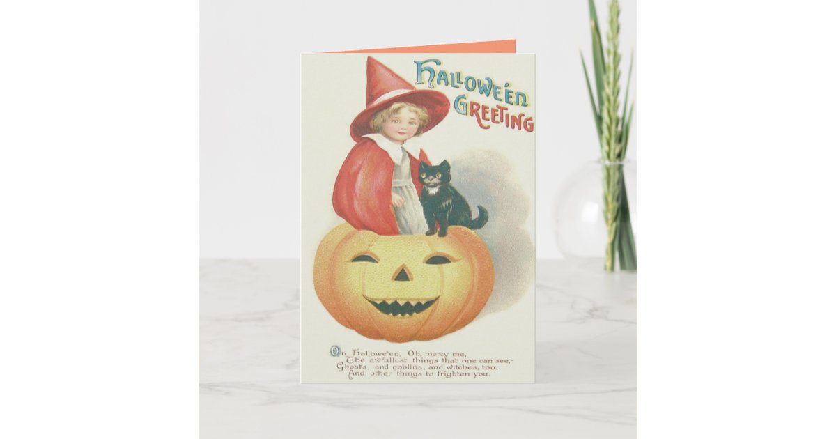 Cute Witch Black Cat Jack O Lantern Card | Zazzle