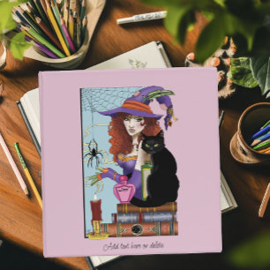 Cute Witch Black Cat Pink Potions Books 3 Ring Binder