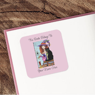 Cute Witch Black Cat Pink Potions Books  Bookplate