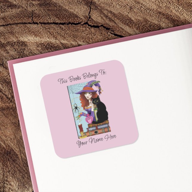 Cute Witch Black Cat Pink Potions Books  Bookplate (Creator Uploaded)