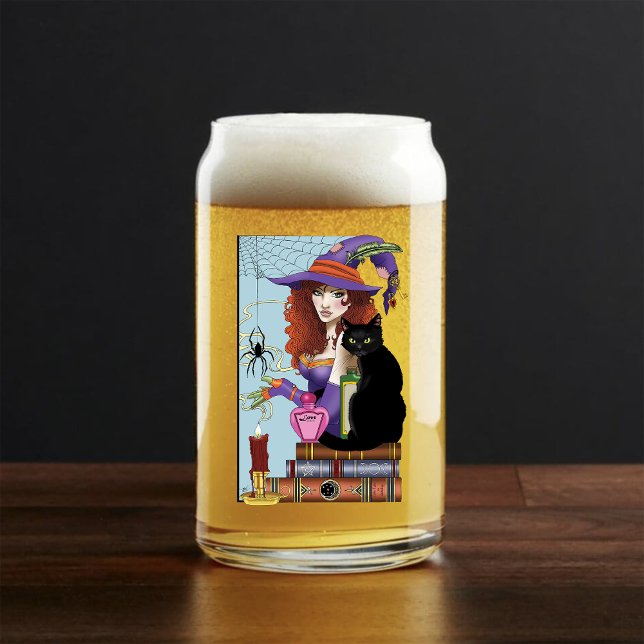 Cute Witch Black Cat Pink Potions Books Can Glass (Creator Uploaded)