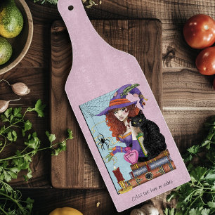 Cute Witch Black Cat Pink Potions Books Cutting Board