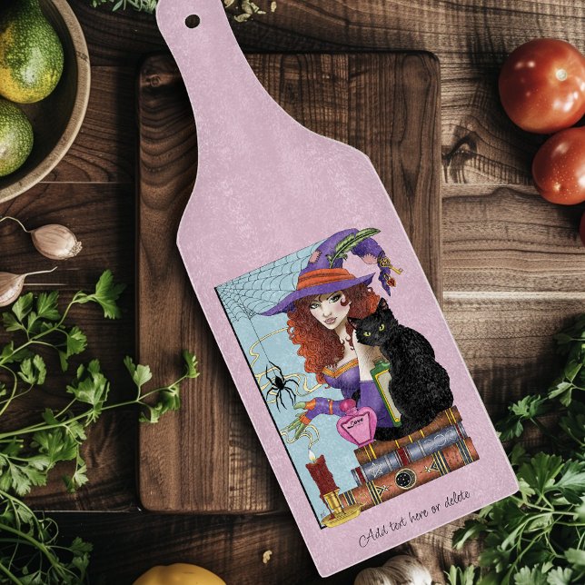 Cute Witch Black Cat Pink Potions Books Cutting Board (Creator Uploaded)