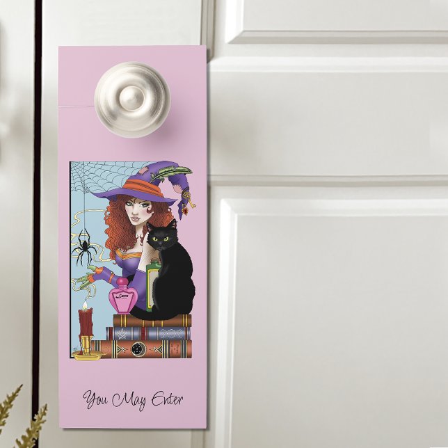 Cute Witch Black Cat Pink Potions Books Door Hanger (Creator Uploaded)