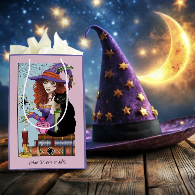 Cute Witch Black Cat Pink Potions Books Medium Gift Bag (Creator Uploaded)