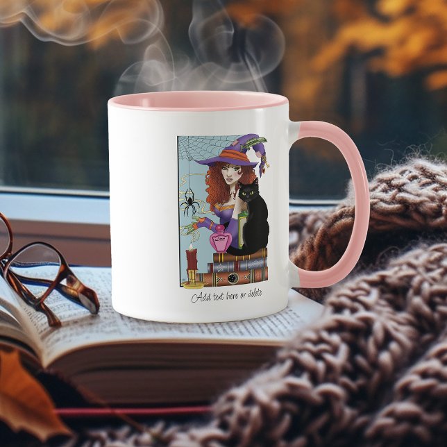 Cute Witch Black Cat Pink Potions Books Mug (Creator Uploaded)