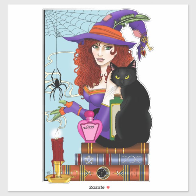 Cute Witch Black Cat Pink Potions Books Sticker (Sheet)