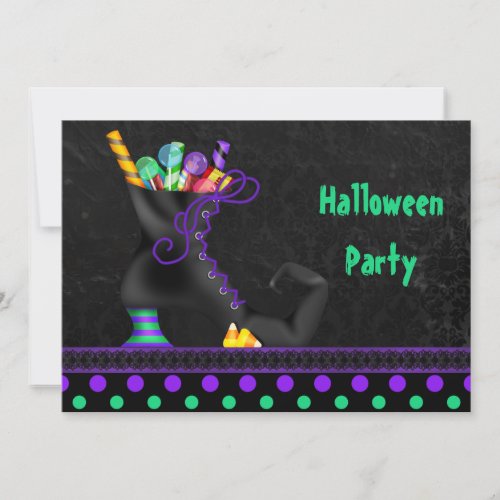 Cute Witch Boot with Candy Halloween Party Invitation