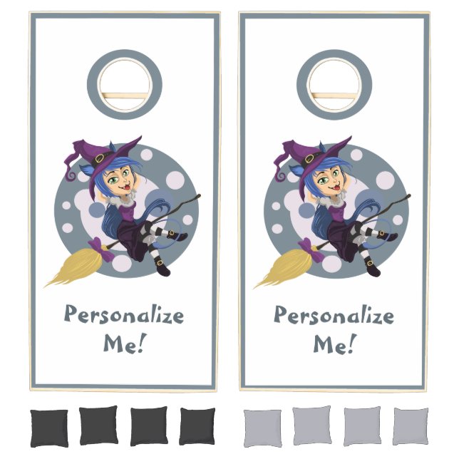 Cute Witch Broomstick Halloween Bean Bag Toss Game (Set)