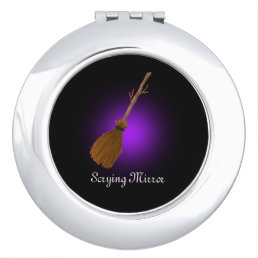Cute Witch Broomstick Scrying Black Purple  Compact Mirror