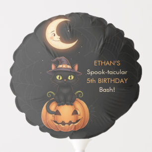 Cute Witch Cat and Pumpkin Birthday Balloon