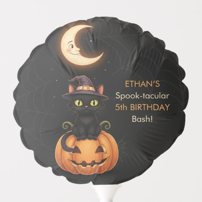 Cute Witch Cat and Pumpkin Birthday Balloon (Front)