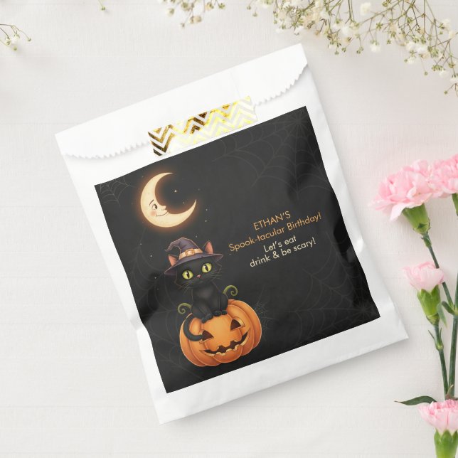 Cute Witch Cat and Pumpkin Birthday Favor Bag (Sealed)
