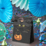 Cute Witch Cat and Pumpkin Birthday Favor Boxes<br><div class="desc">Invite your guests to a spooktacular celebration with this adorable Halloween design. Featuring a charming black cat in a witch's hat perched on a carved pumpkin under a crescent moon,  this design is perfect for a fun,  not-so-scary party. Easily personalize with all your event details.</div>
