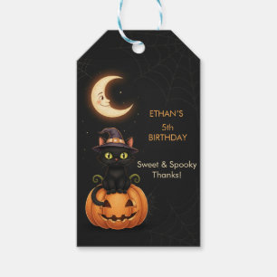 Cute Witch Cat and Pumpkin Birthday Gift Tags