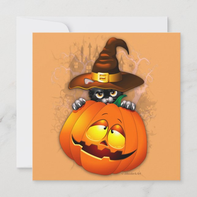 Cute Witch Cat and Pumpkin Halloween Friends (Front)