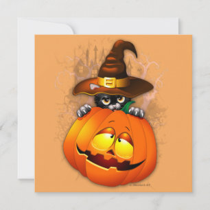 Cute Witch Cat and Pumpkin Halloween Friends