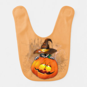 Cute Witch Cat and Pumpkin Halloween Friends Baby Bib