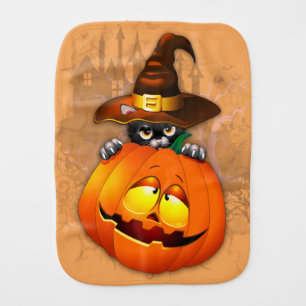 Cute Witch Cat and Pumpkin Halloween Friends Baby Burp Cloth
