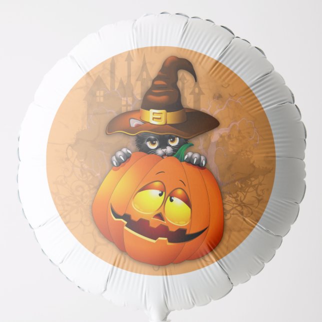 Cute Witch Cat and Pumpkin Halloween Friends Balloon (Front)
