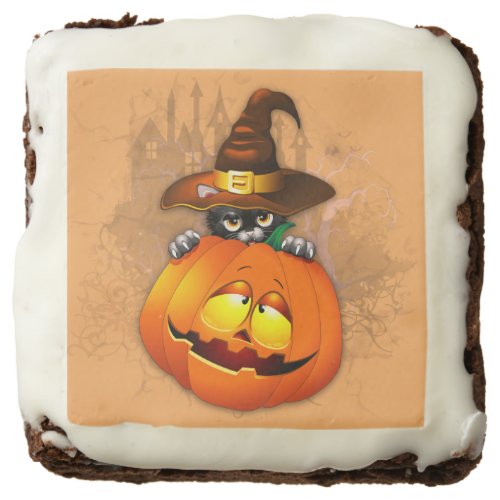 Cute Witch Cat and Pumpkin Halloween Friends Brownie