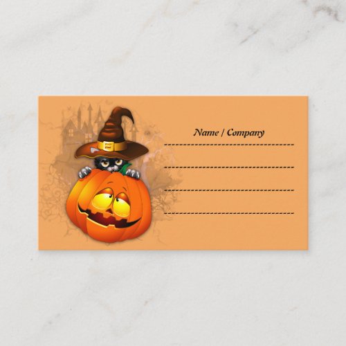 Cute Witch Cat and Pumpkin Halloween Friends Business Card