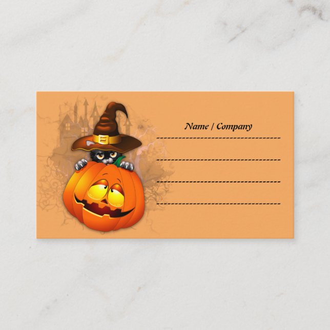 Cute Witch Cat and Pumpkin Halloween Friends Business Card (Front)
