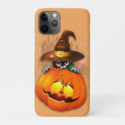 Cute Witch Cat and Pumpkin Halloween Friends iPhone 11 Pro Case