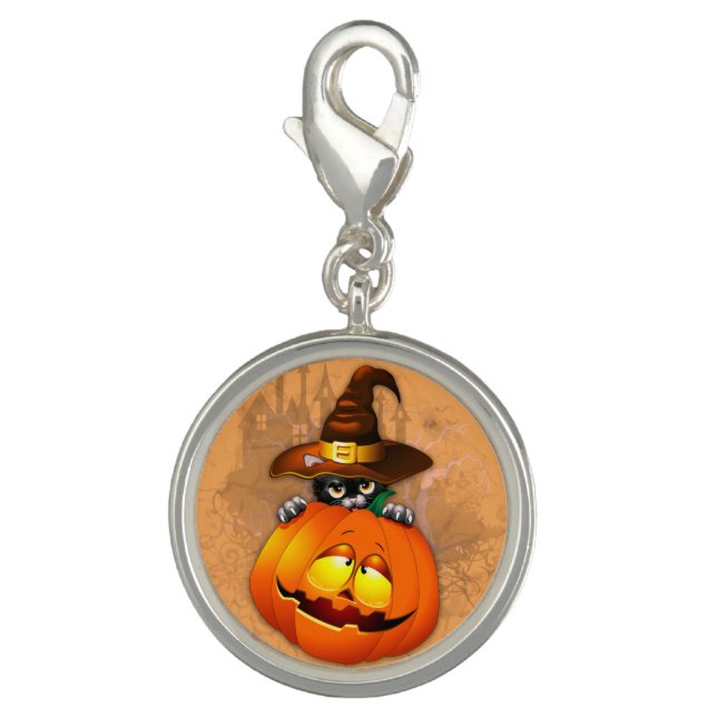 Cute Witch Cat and Pumpkin Halloween Friends Charm (Front)
