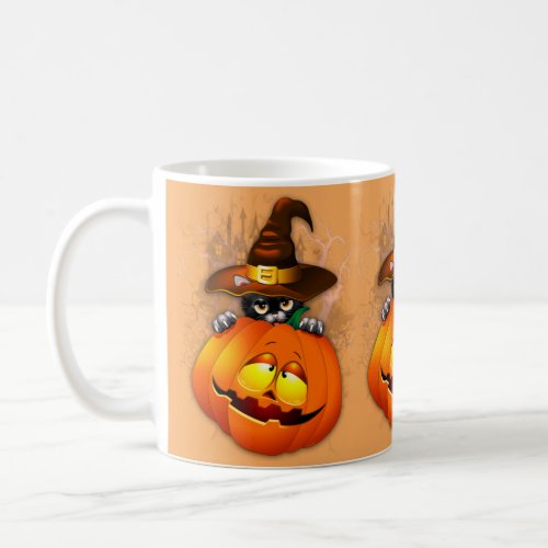 Cute Witch Cat and Pumpkin Halloween Friends Coffee Mug