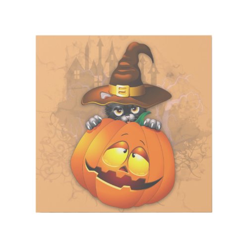 Cute Witch Cat and Pumpkin Halloween Friends Gallery Wrap