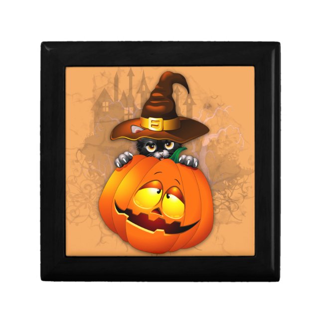 Cute Witch Cat and Pumpkin Halloween Friends Gift Box (Front)