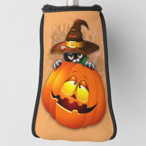 Cute Witch Cat and Pumpkin Halloween Friends Golf Head Cover