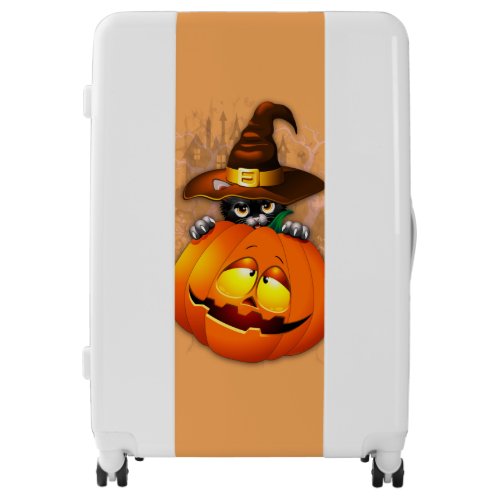 Cute Witch Cat and Pumpkin Halloween Friends Luggage