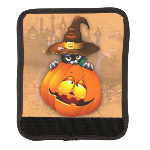 Cute Witch Cat and Pumpkin Halloween Friends Luggage Handle Wrap