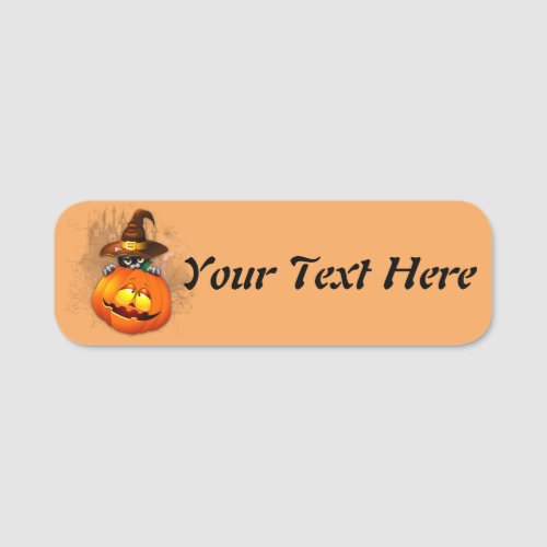 Cute Witch Cat and Pumpkin Halloween Friends Name Tag