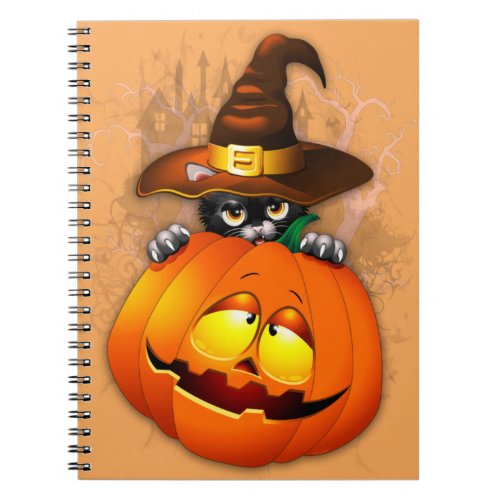 Cute Witch Cat and Pumpkin Halloween Friends Notebook