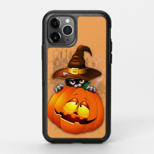 Cute Witch Cat and Pumpkin Halloween Friends OtterBox Symmetry iPhone 11 Pro Case