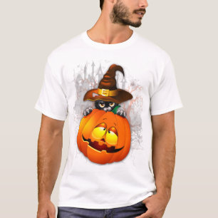 Cute Witch Cat and Pumpkin Halloween Friends T-Shirt